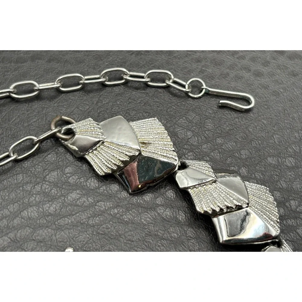 Vintage Geometric Design Silver Tone Mod Panel Necklace Choker 14-17